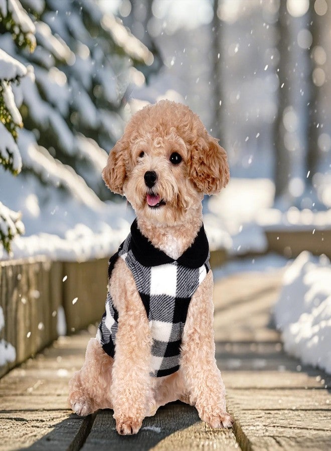 Rbenxia 4 Buffalo Plaid Dog Sweaters with Leash Ring Soft Fleece Vest Warm Puppy Pullover Jacket Cat Pets Winter Outfits (Blue-Gray, Black-White, Camouflage, Gray Letters, Small) - Image 3
